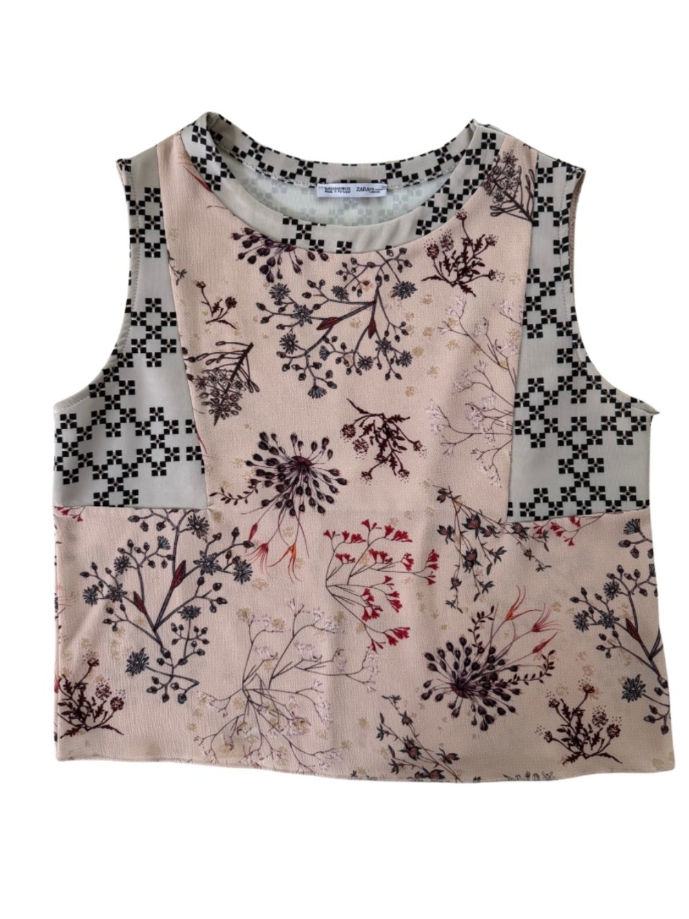 Zara Floral Patchwork Crop Top in Blush Pink and Black